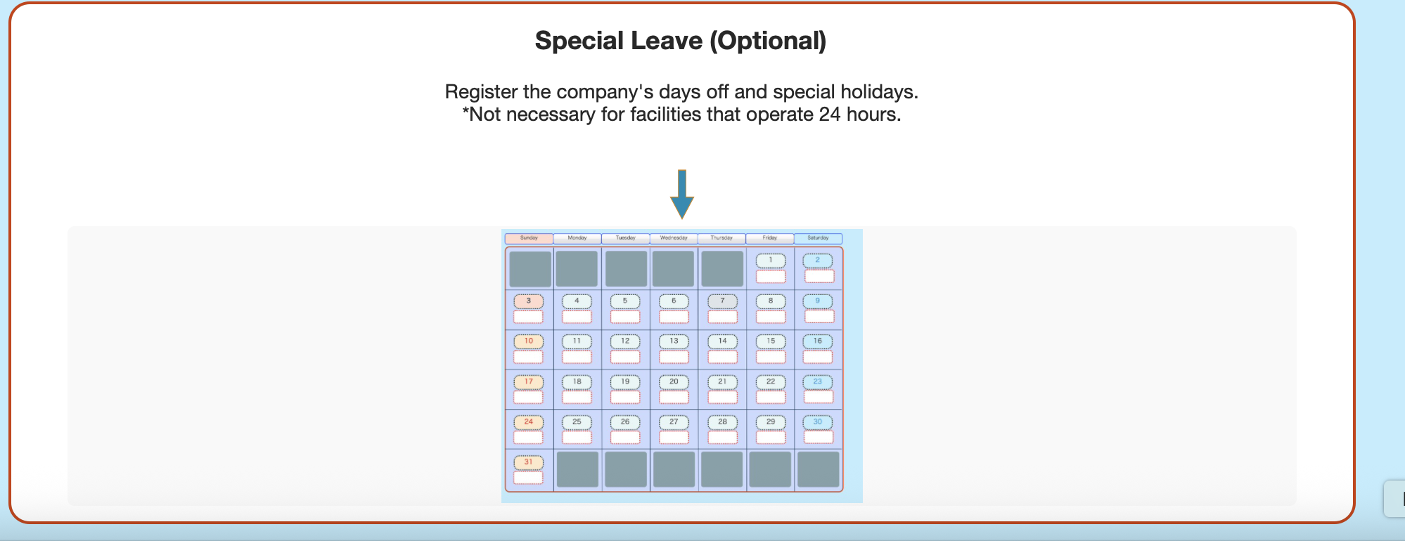 Special holiday setup screen in ShiftMaker